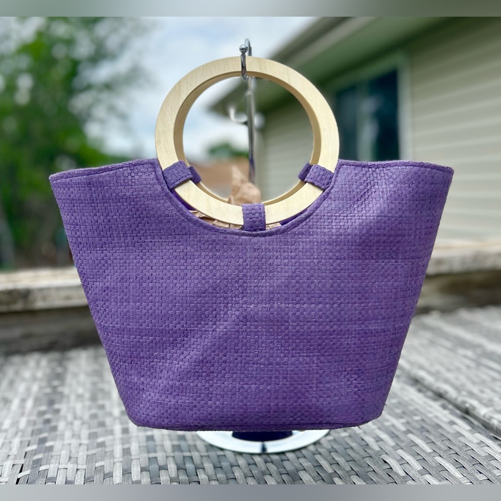 New Purple Basketweave Woven Open Carry Wicker Tote Bag